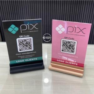 Plaquinha de QR Code Pix / Instagram Plástico e Acrílico 10,5x16 cm Colorido Frente e Verso   