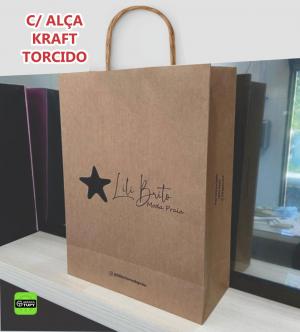 Sacolas de Papel Kraft Alça Kraft Torcido Kraft 135g 24 larg x 32 alt x 10 cm 1x0 preto sem revestimento Alça de Papel Kraft Torcido 