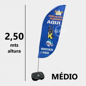 Wind Banner Médio - 2,5 mts de altura - Completo Kit Completo: Tecido Oxford - Base e Haste altura 2,5 metros x 0,70 mts de largura Colorido frente e verso 4x4  Costura overlock 